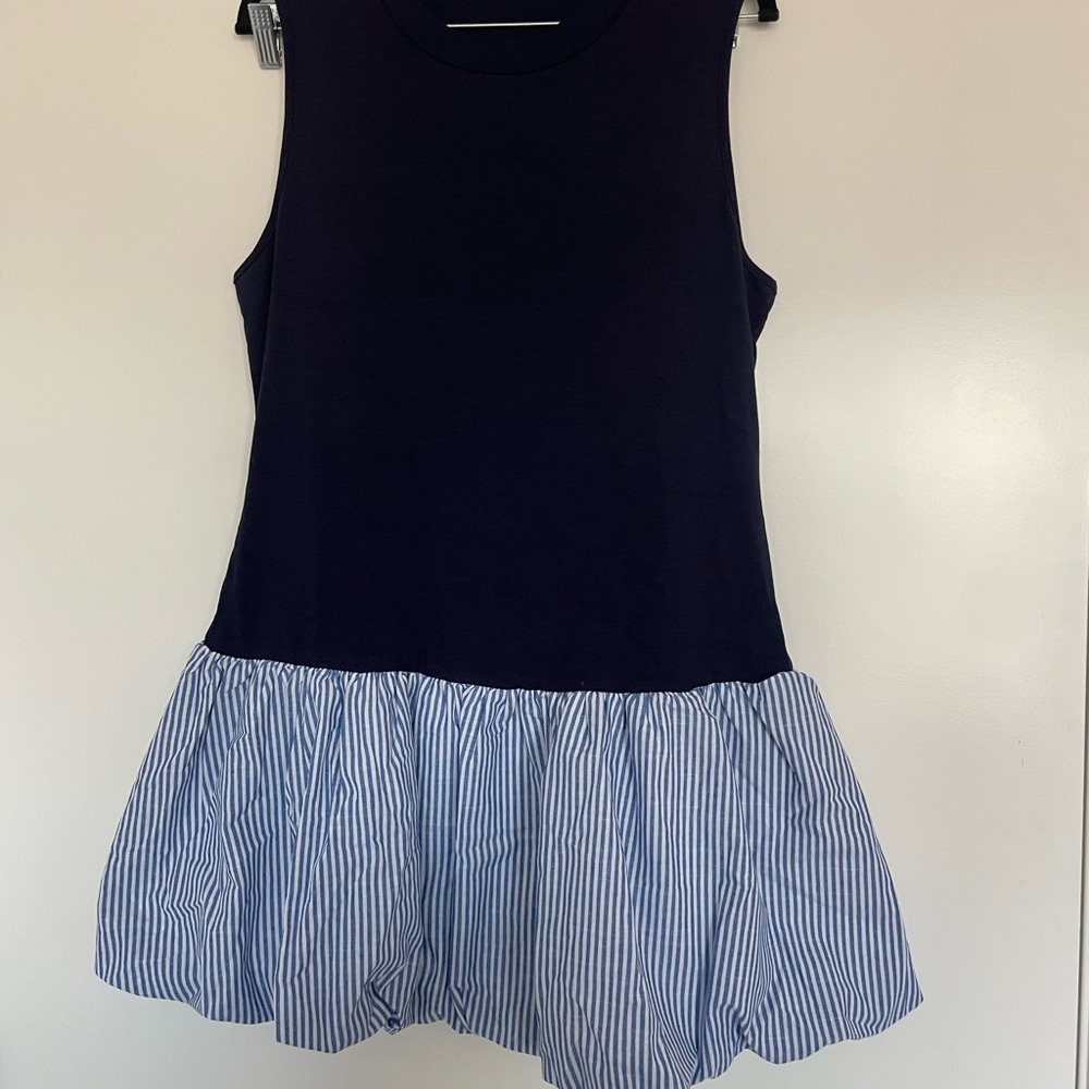 Elegant Navy and White Striped Mini Dress